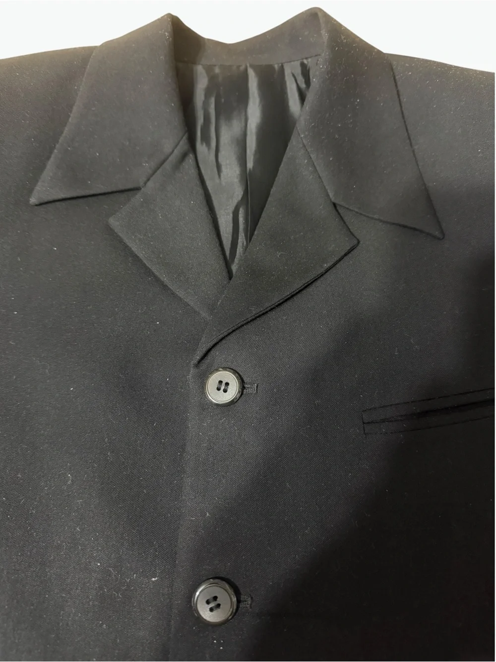 Men's Black four Button Blazer no vent flaps in rear. ☑️